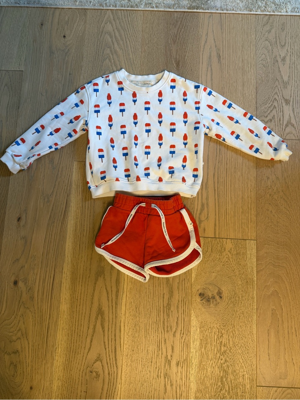 Minimalist Folk Kids Red Athletic Shorts and Popsicle Swestshirt Size 2T-4T